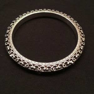 Brighton Black w/Silver Scroll Vintage Bangle Bracelet